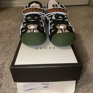 Gucci Logo-Detailed Rubber, Leather and Mesh Sandal